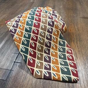 XMI Italian Silk Neck Tie 57" x 4" w/ Overlay - Multicolor Repeating Geometric